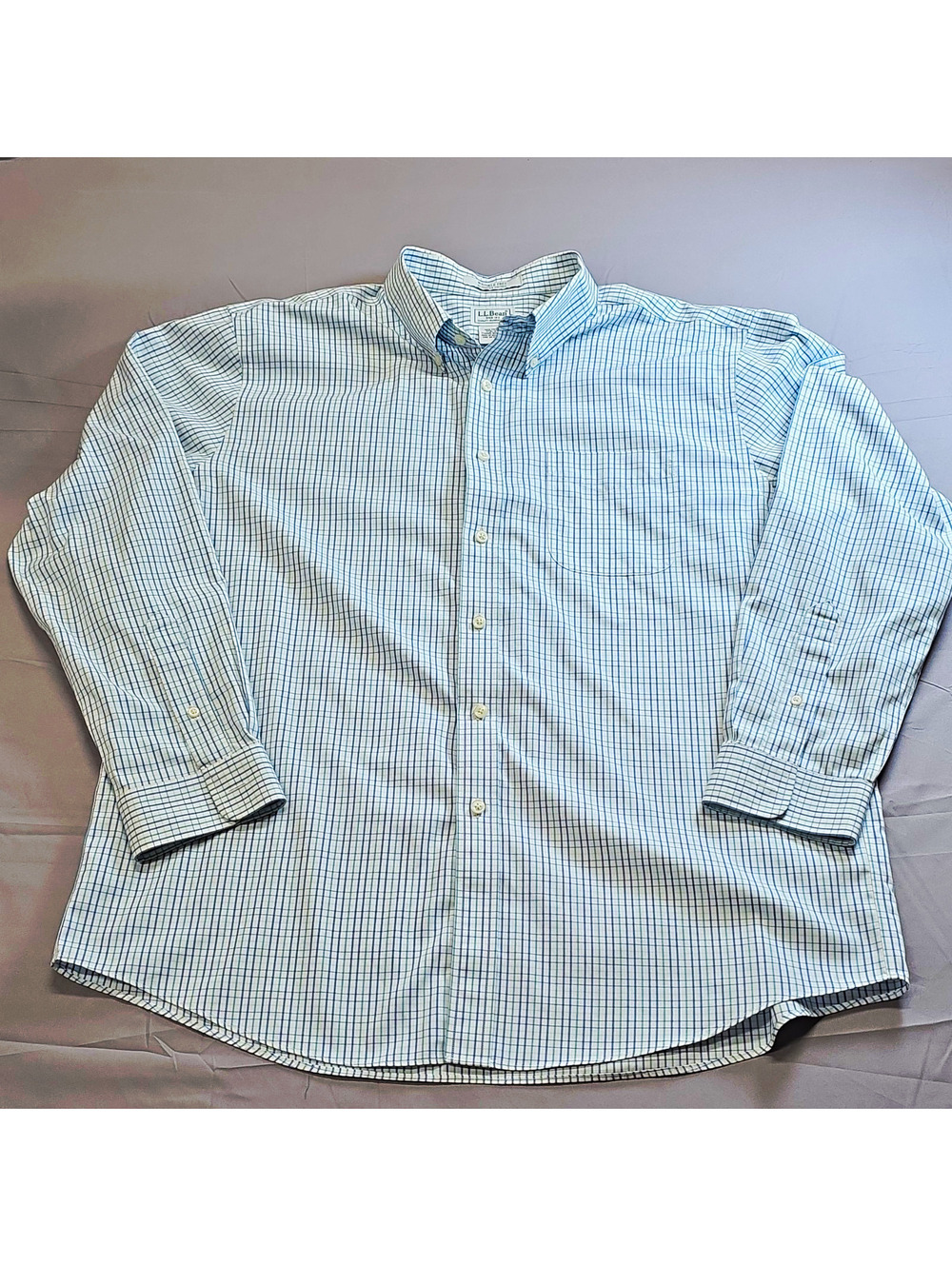 L.L.Bean XL Blue White Check Cotton  Long Sleeve Button-Down Shirt